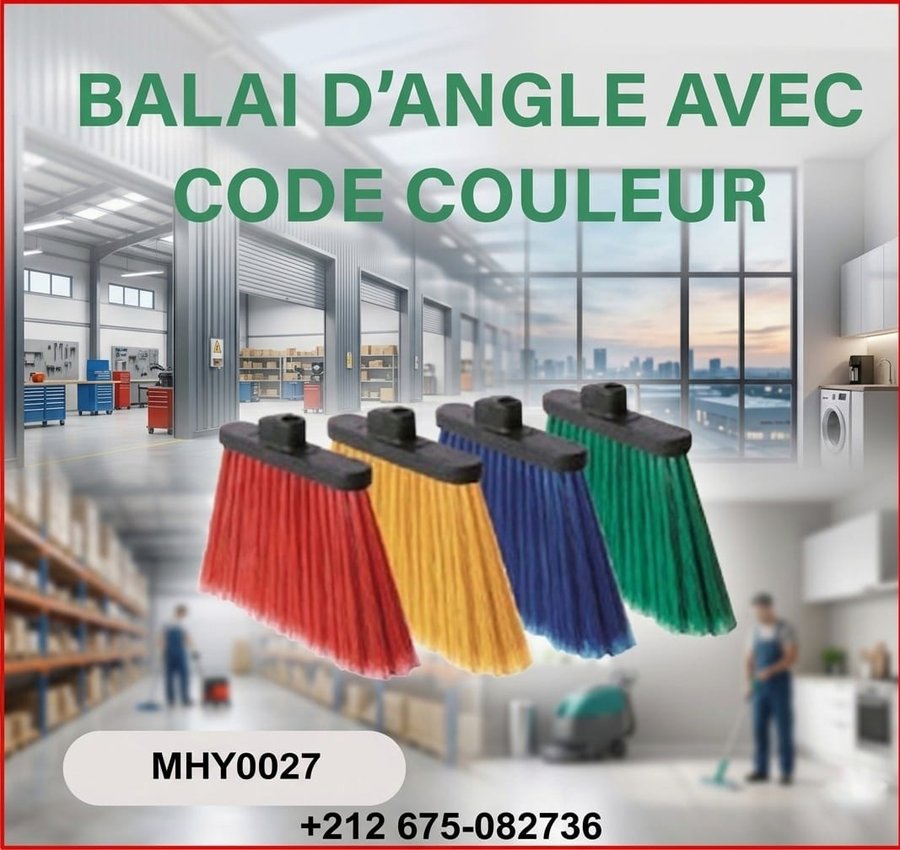 Balai d'angle avec code couleur HACCP (réf MHY0027)