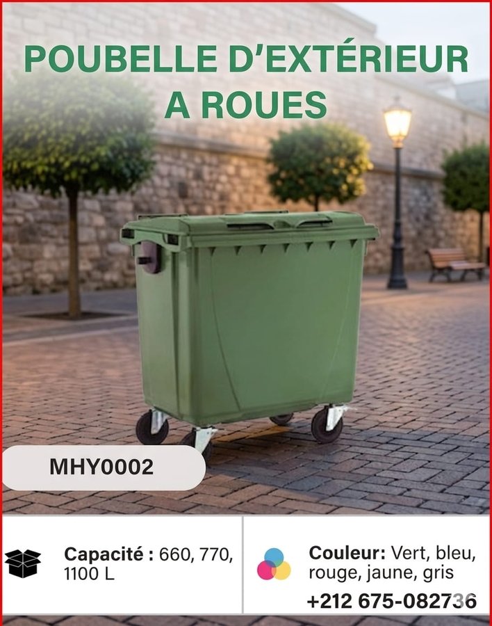 Poubelle d'extérieur à roues grande capacité 660, 770 et 1100L