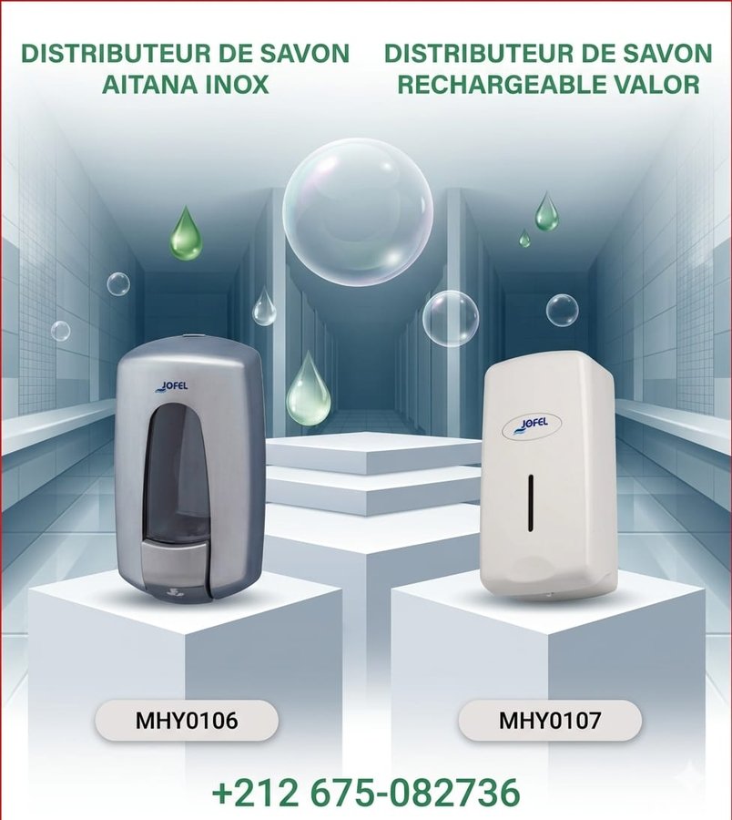 Distributeurs de savon Aitana inox et Valor rechargeable (réf MHY0106 / MHY0107)