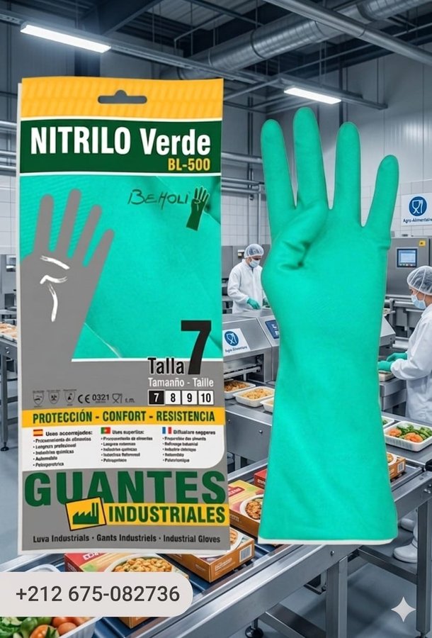 Gants industriels nitrile vert BL-500, protection et résistance