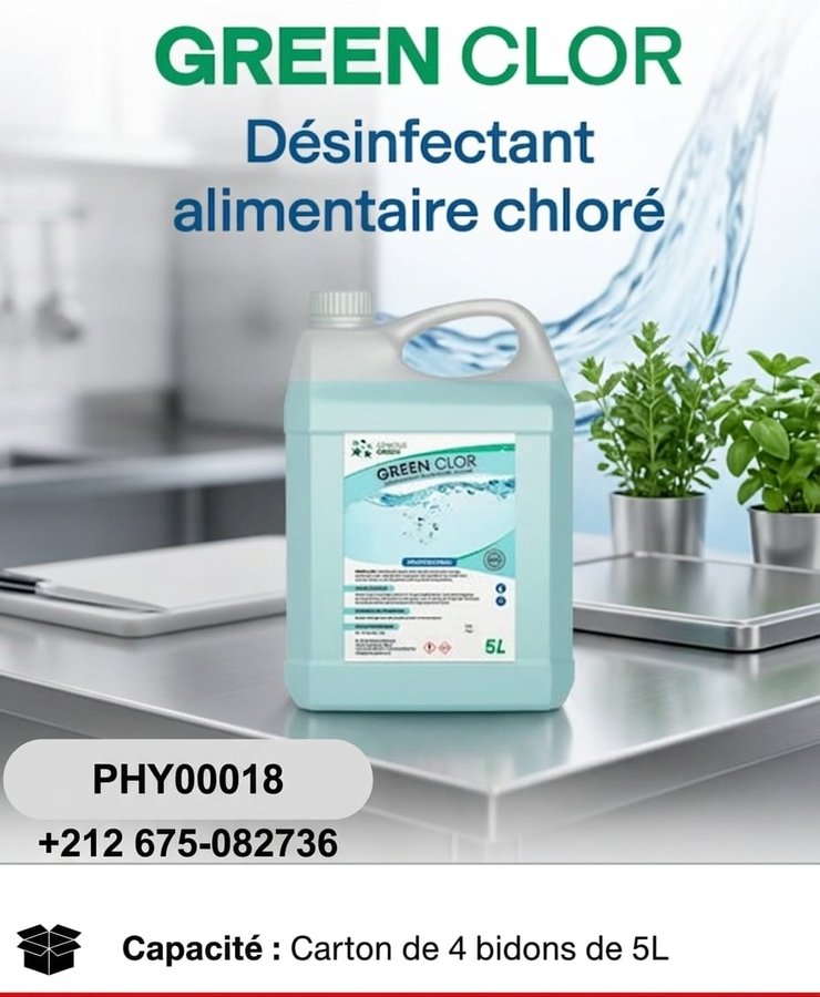 GREEN CLOR – désinfectant alimentaire chloré conforme HACCP (réf PHY0018)
