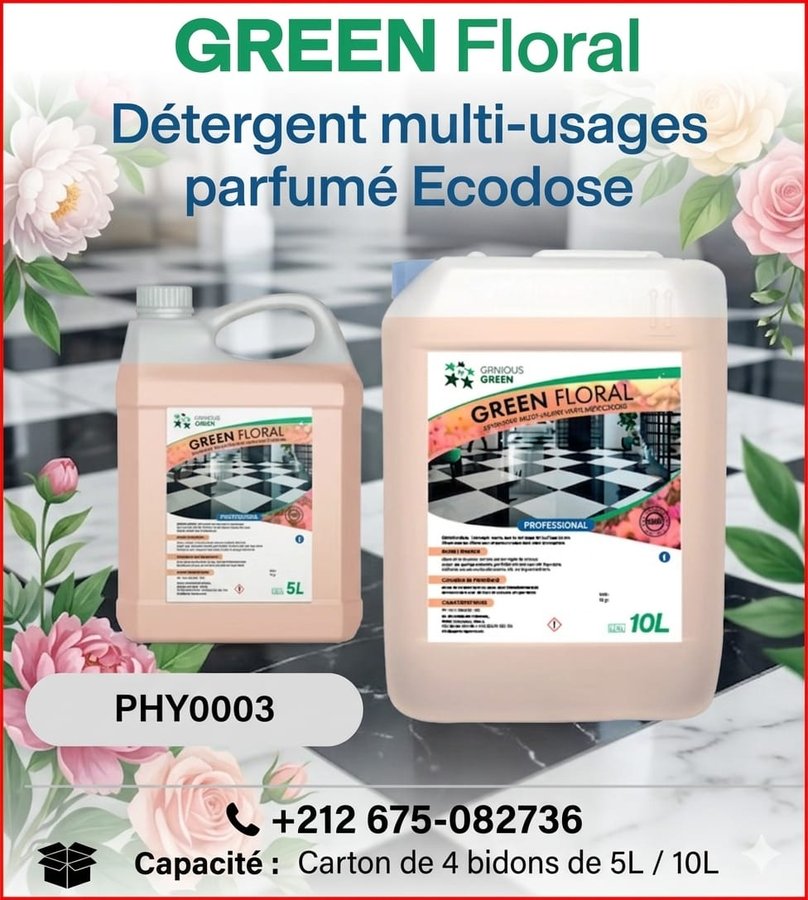 GREEN Floral – détergent multi-usages parfumé Ecodose, bidon 5L (réf PHY0003)