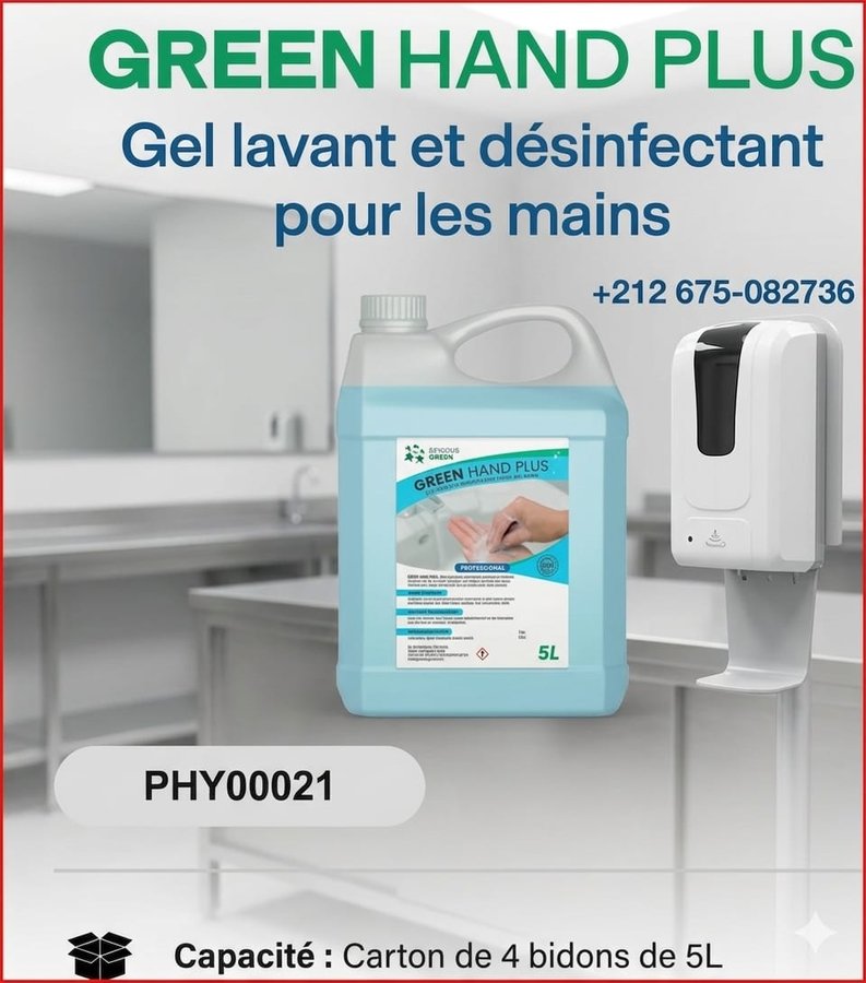 GREEN Hand Plus – gel lavant et désinfectant pour les mains (réf PHY0021)