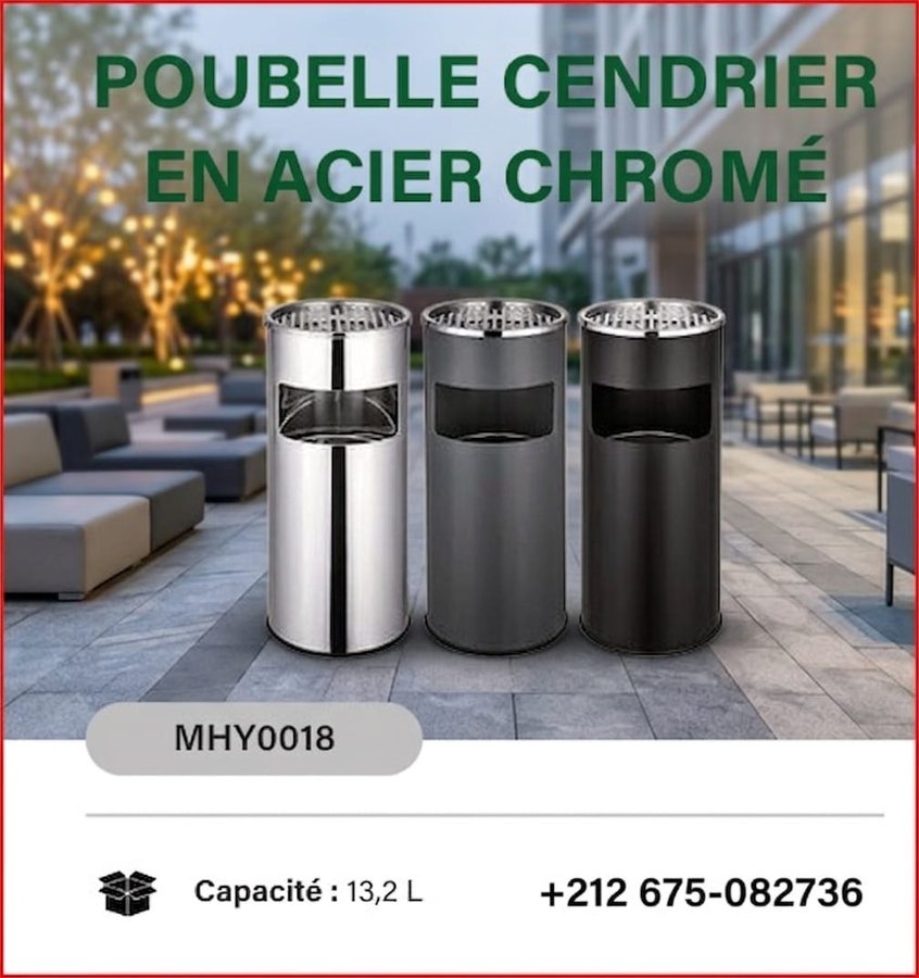 Poubelle cendrier en acier chromé 13,2L