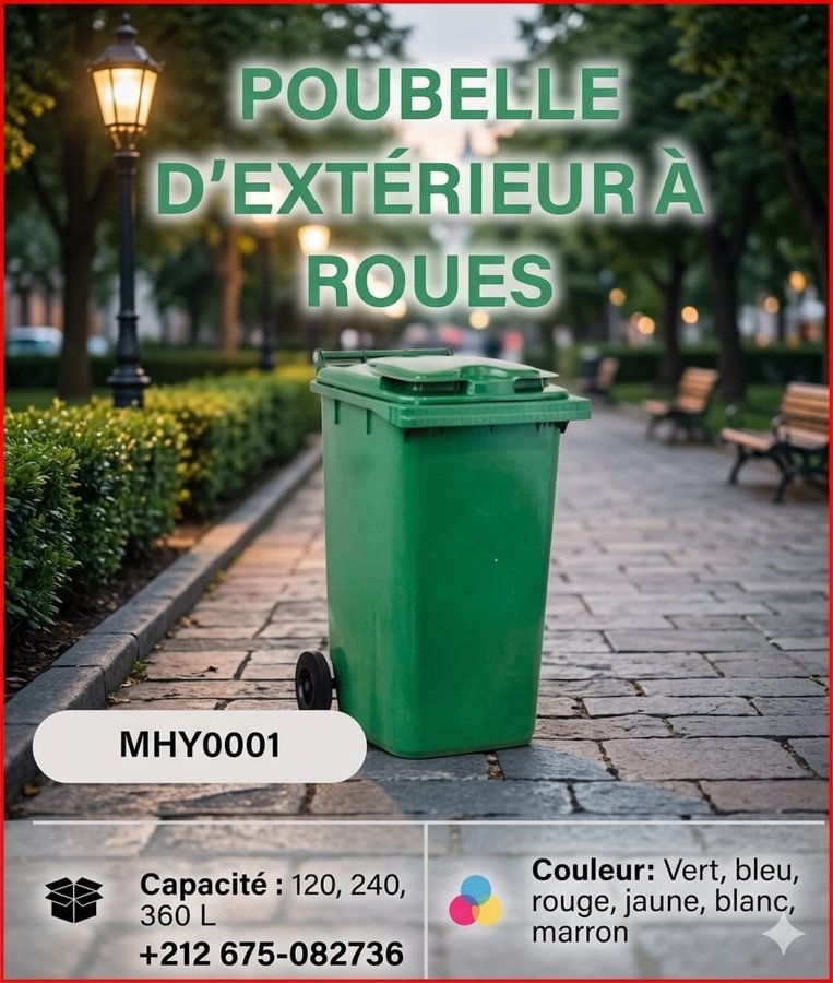 Poubelle d'extérieur à roues 120, 240 et 360L – plusieurs coloris